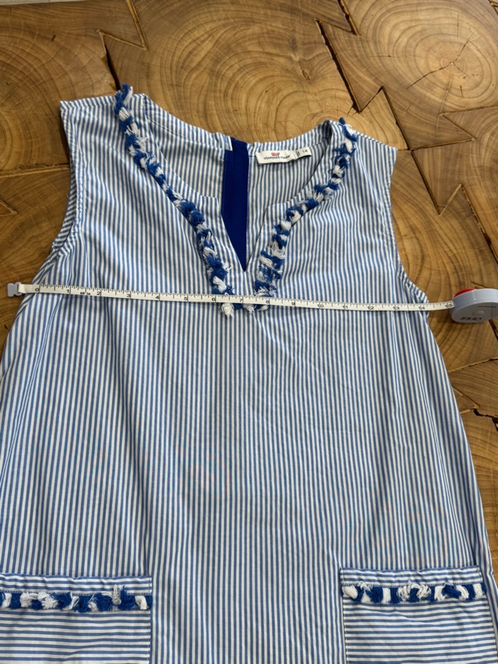 Vineyard Vines Blue & White Striped Sleeveless Dress with Tassel Trim - Picture 8 of 9